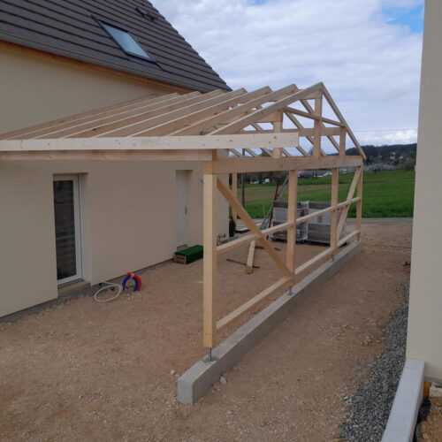 Carports bois sur mesure adossé à des constructions neuves