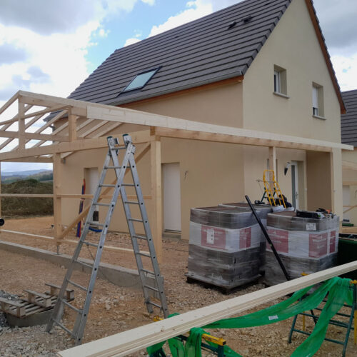 Carports bois sur mesure adossé à des constructions neuves