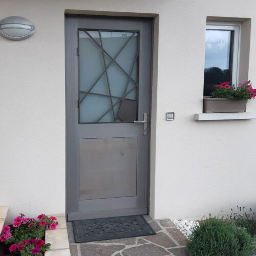 Porte d'entrée bois-verre